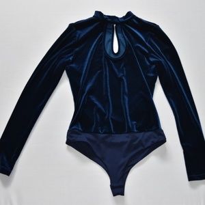 Shinestar Velour High Neck Keyhole Bodysuit Sz M
